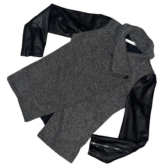 Fabletics Women's Milano Coat Large Gray Black Faux Leather Zip Sleeves Jacket - Picture 7 of 11